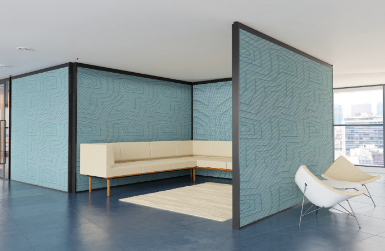 Lobby chairs surrounded by soundproof movable walls