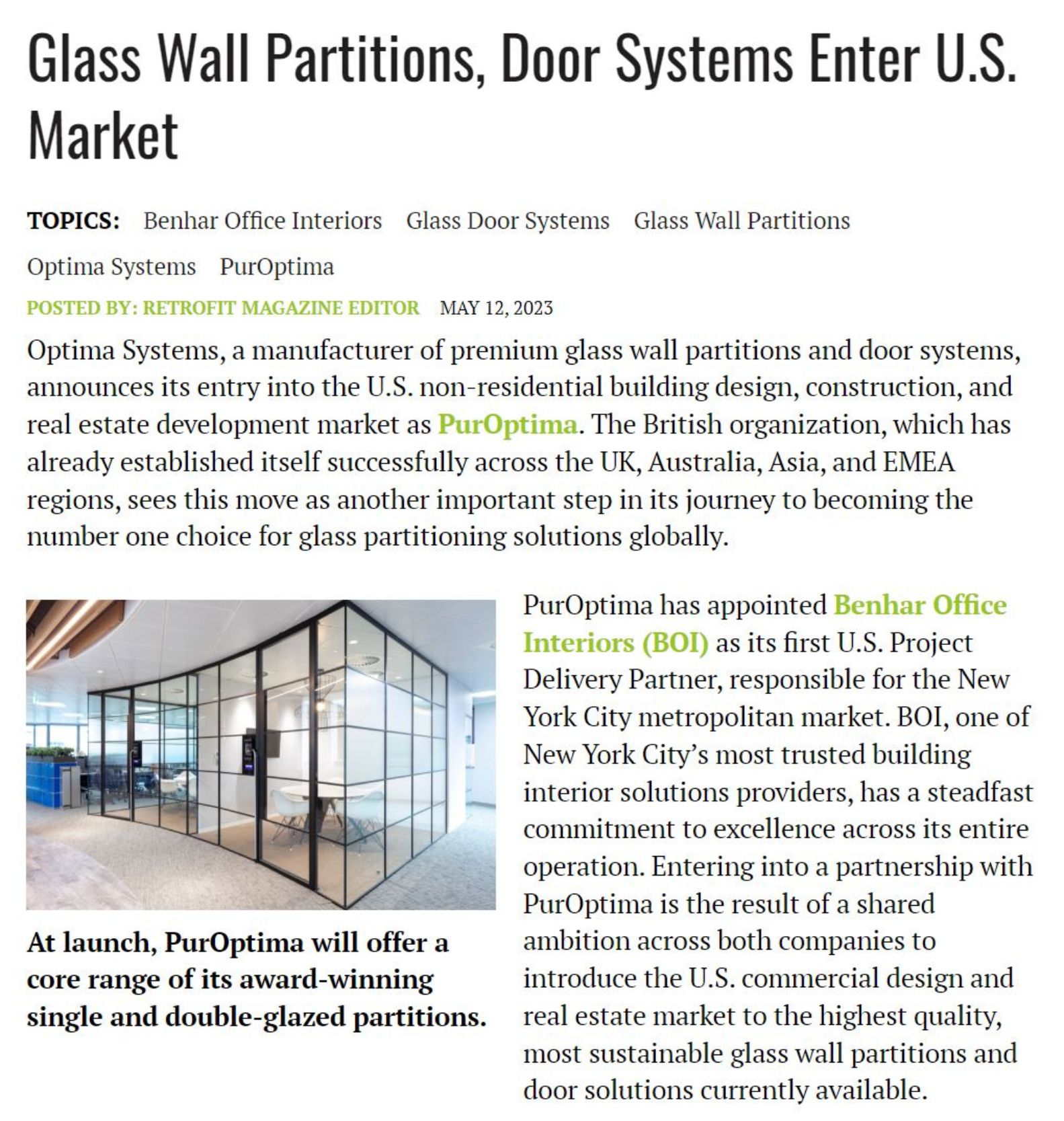 PurOptima Glass Walls, Retro Fit