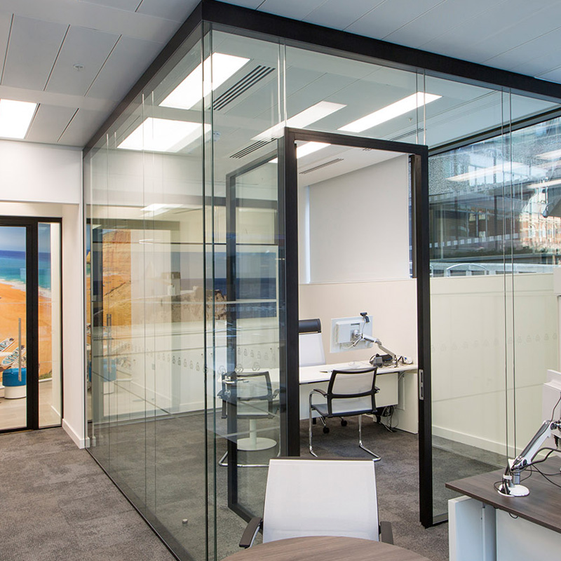 Multipurpose Workspace with Wraparound Glass Corner