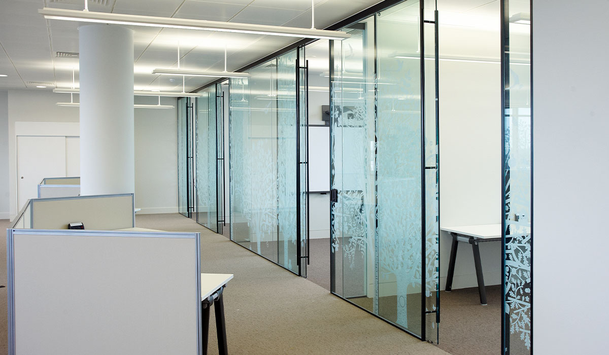 a frosted glass door with striking designs