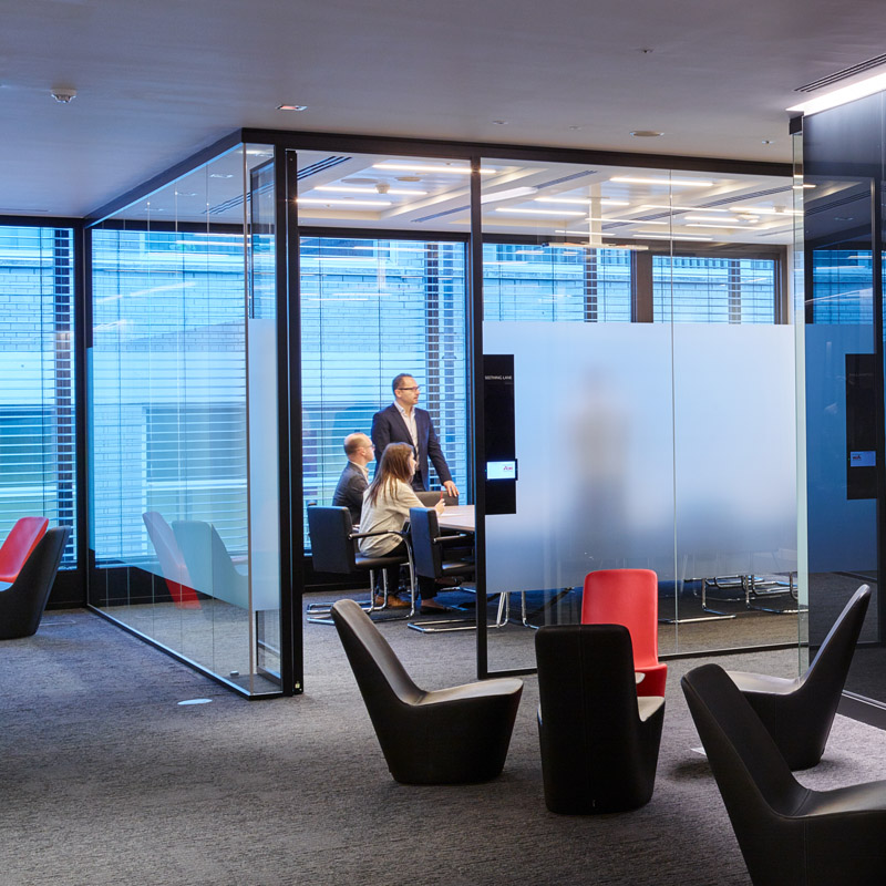 a small conference room with transparency glass designs